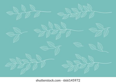 vintage tree branches with leaves set on blue background