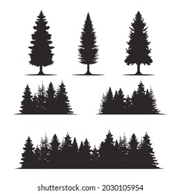 Vintage tree forest silhouette set