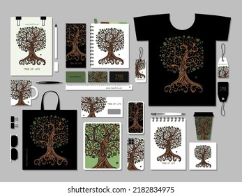 Vintage tree of life with roots, concept art for your business. Creative ideas for cards, banner, web, promotional materials. Corporate identity template. Vector illustration