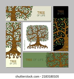 Vintage tree of life with roots, concept art for your business. Creative ideas for cards, banner, web, promotional materials. Corporate identity template. Vector illustration