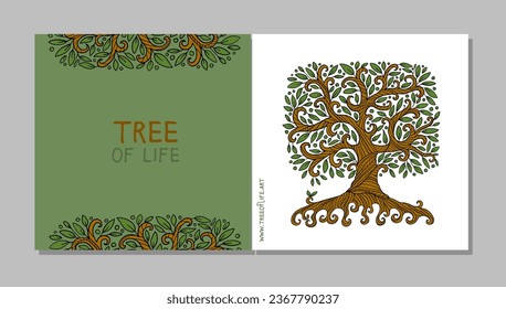 Vintage tree of life with roots, concept art for your business. Cards, banner, web, promotional materials. Corporate identity template. Vector illustration