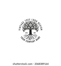 Vintage Tree Logo Design applied for clothing and fashion logo design inspiration. abstract root tree logo vector illustration design, family tree logo design