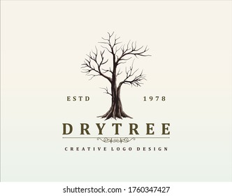 Diseño del logotipo de árbol vintage, vector de árbol seco aislado.