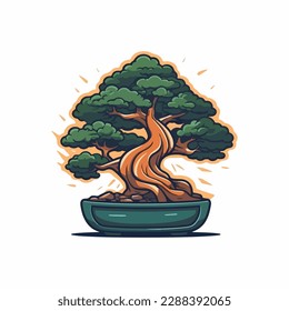 vintage tree logo design illustration. bonsai logo vector