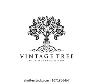 Vintage tree logo template vector isolated