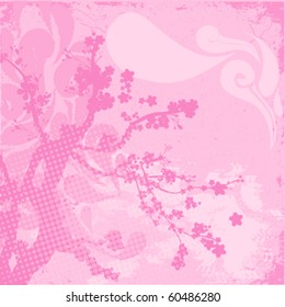 vintage tree paint on squared grunge background