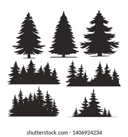 Vintage trees and forest silhouettes set in monochrome style isolated vector illustration - Shutterstock ID 1406924234