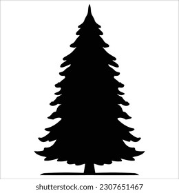 Árboles vintage y siluetas forestales monocromáticas aisladas de ilustraciones vectoriales (9)