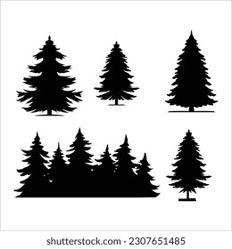 Vintage trees and forest silhouettes set in monochrome style isolated vector illustration (9)