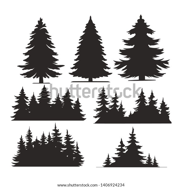 Vintage trees and forest silhouettes\
set in monochrome style isolated vector\
illustration