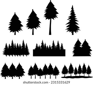 vintage trees icon. forest sign. trees logo. black evergreen woods symbol. flat style.