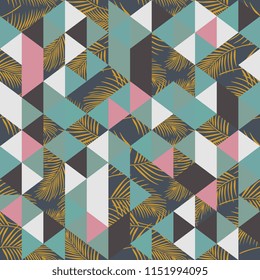 Vintage trendy palm leaves and triangle pattern