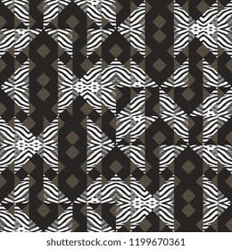 Vintage trendy pattern memphis geometric with zebra skin background. Seamless hipster for fashion textile print and wrapping.