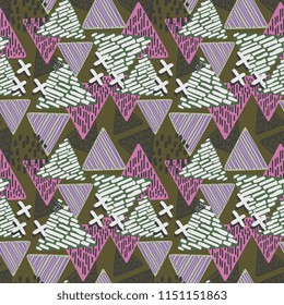 Vintage triangle abstract geometric with hand drawn style. Childish colorful seamless pattern background vector.