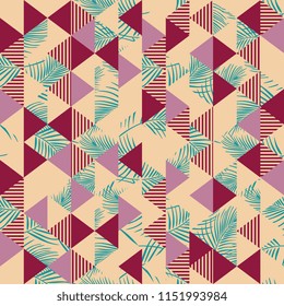 Vintage triangle pattern with seamless palm leaves