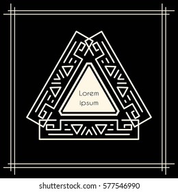 Vintage triangular geometric frame on black background
