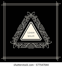 Vintage triangular geometric frame on black background