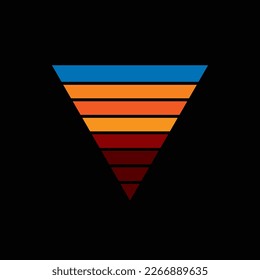 Vieja puesta de sol triangular al estilo de los años 80. Fondo vectorial. Un elemento de diseño.