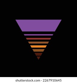Vieja puesta de sol triangular al estilo de los años 80. Fondo vectorial. Un elemento de diseño.