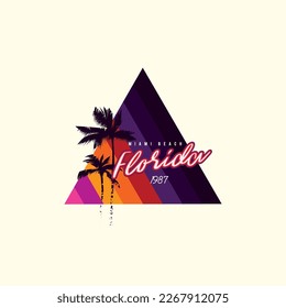 Vintage triangular sunset in the style of the 80s. Vector background. A design element.