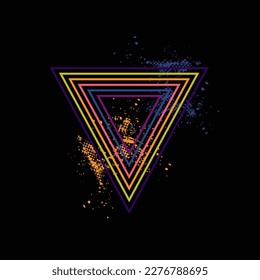 Vintage triangular sunset in the style of the 80s. Vector background. A design element.