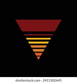Vintage triangular sunset in the style of the 80s. Vector background. Hand drawn, not AI