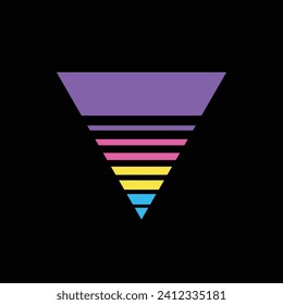 Vieja puesta de sol triangular al estilo de los años 80. Fondo vectorial.