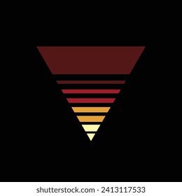 Vintage triangular sunset in the style of the 80s. Vector background. Hand drawn, not AI