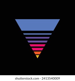 Vintage triangular sunset in the style of the 80s. Vector background.