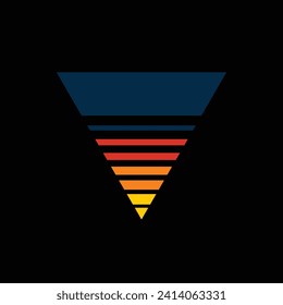 Vintage triangular sunset in the style of the 80s. Vector background. Hand drawn, not AI