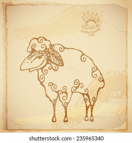 Vintage tribal  batik vector sheep
