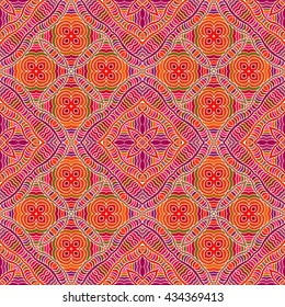 Vintage tribal ethnic backdrop, seamless texture. Boho fashion style background. Hand drawn vector illustration 