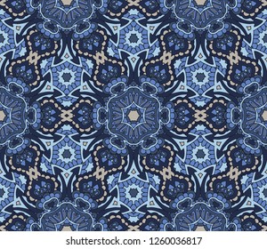 Vintage Tribal Ethnic Festive Abstract Floral Vector Pattern. Geometric flower mandala carpet ornamental