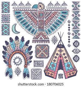 Vintage Tribal native American set of symbols