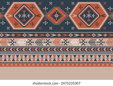Antiguas Alfombra Tribal Patrón de Imagen azul y naranja
