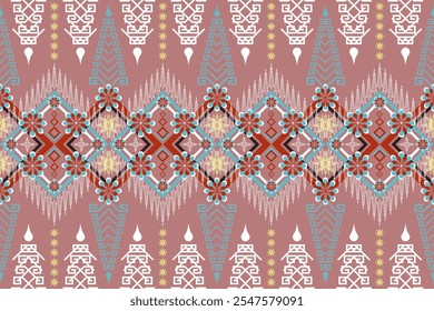 Vintage tribal seamless background. Bright color Ethnic patterns embroidery. Traditional Navajo geometric print art Aztec. Design for wallpaper, Pillow, textile, cloth, folk, sarong
