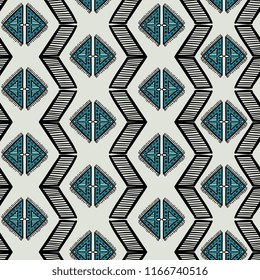 Vintage tribal seamless pattern with decorative batik stripe