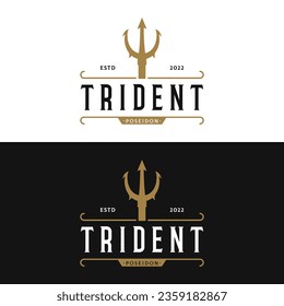 Vintage Trident Spear of Poseidon Neptune God Triton King logo design