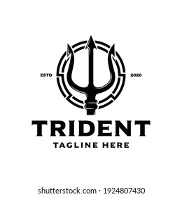 Vintage Trident Spear Of Poseidon Retro Hipster Logo Design