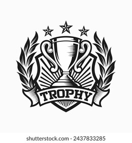 Vintage trophy logo design template. Vector logotype elements, Icons, Symbols, Retro Labels, Badges and Silhouettes. Vector illustration