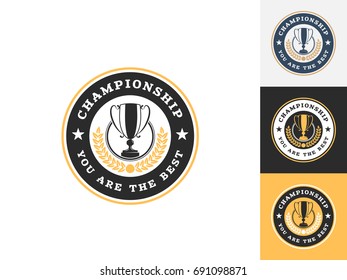 Vintage trophy logo design template. Vector logotype elements, Icons, Symbols, Retro Labels, Badges and Silhouettes. Vector illustration