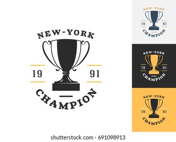 Vintage Trophy Logo Design Template. Vector Logotype Elements, Icons, Symbols, Retro Labels, Badges And Silhouettes. Vector Illustration