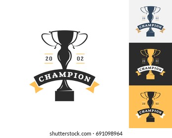 Vintage trophy logo design template. Vector logotype elements, Icons, Symbols, Retro Labels, Badges and Silhouettes. Vector illustration