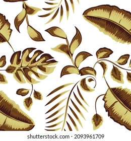 Vintage tropic leaves pattern design. Cool tropical plants wallpaper. Exotic tropical beauty green leaves illustration vector composition. nature wallpaper. fashionable prints texture. jungle art