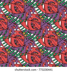 Vintage tropic seamless pattern design. Cool floral wallpaper. vector illustration on background for your web design.