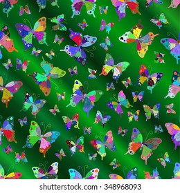 vintage tropical butterflies pattern vector with gradient stripes green background