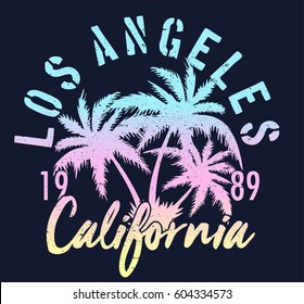 Vintage Tropical Graphic. Summer Graphic. Palm trees. Lettering ' Los Angeles - California ' Vector Illustration. Apparel Print