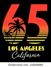 Vintage Tropical Graphic. Summer Graphic. Palm trees. Lettering ' Los Angeles - California ' Vector Illustration. Apparel Print. Flamingo Bird. T shirt print