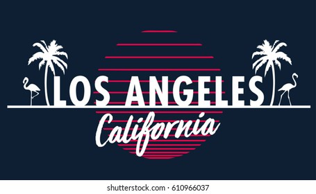 Vintage Tropical Graphic. Summer Graphic. Palm trees. Lettering ' Los Angeles - California ' Vector Illustration. Apparel Print