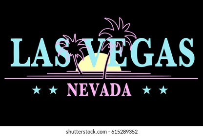 Vintage Tropical Graphic. Summer Graphic. Palmen. Lettering ' Las Vegas Nevada' Vektorgrafik. Bekleidung drucken. T-Shirt-Druck